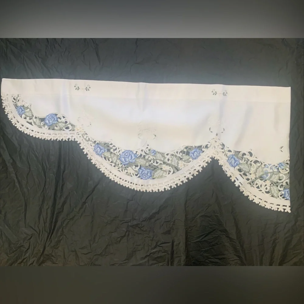 Embroidered White/Blue Scalloped Valance 88”x 18.5”